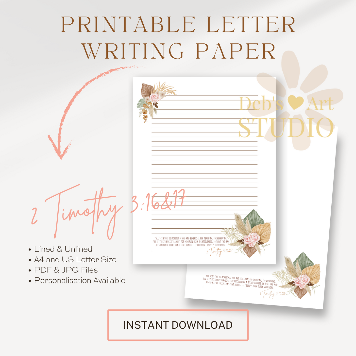 2 Timothy 3:16,17, JW Letter Writing Stationery | Pink Boho Flowers