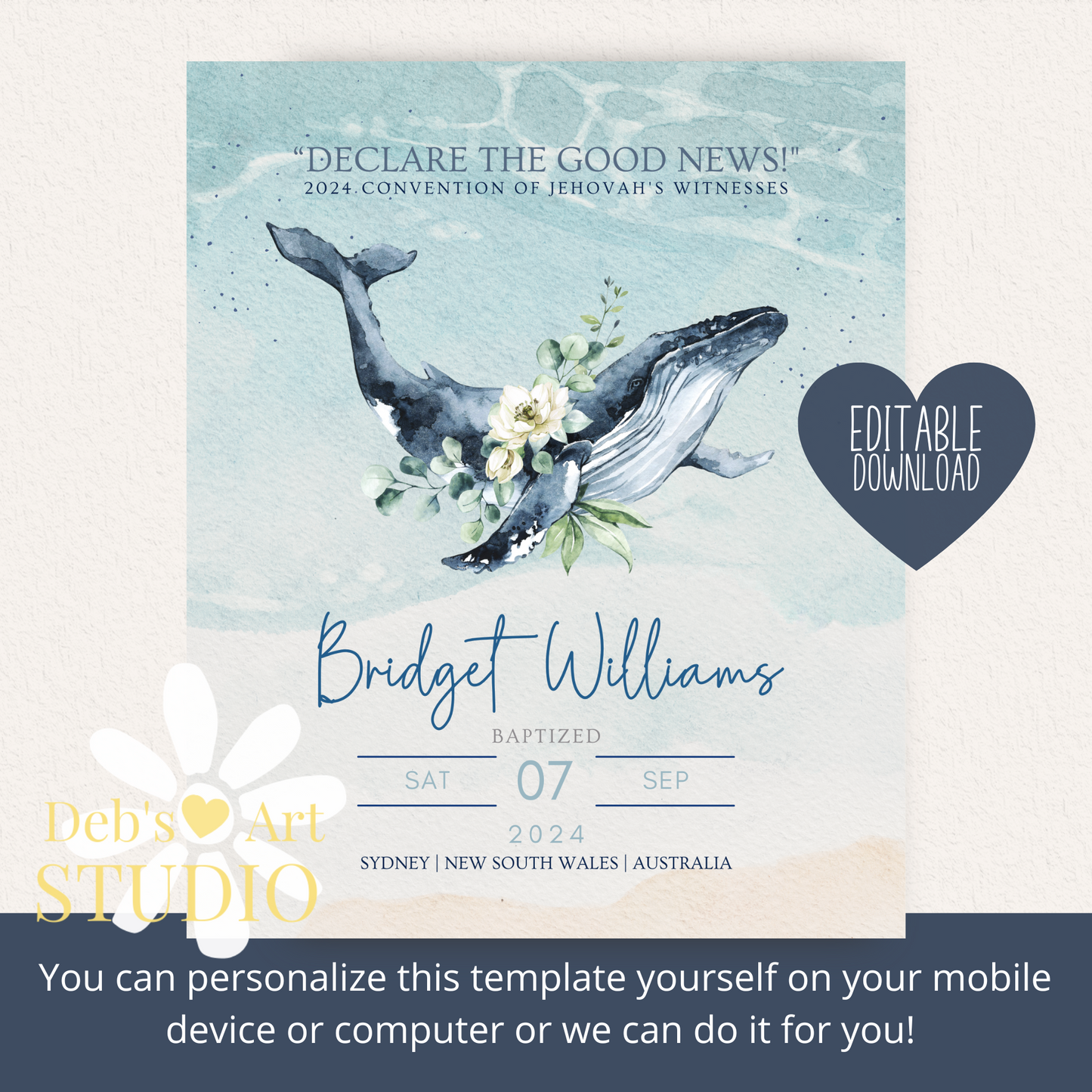 JW Baptism Gift | Baptism Keepsake | Ocean Fauna, Flora | Customisable