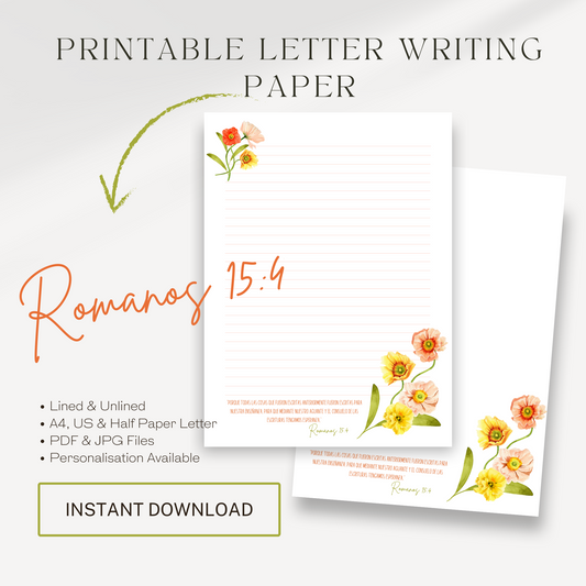 Romans 15:4, JW Letter Writing Paper | Spanish | Spring Boho Flowers