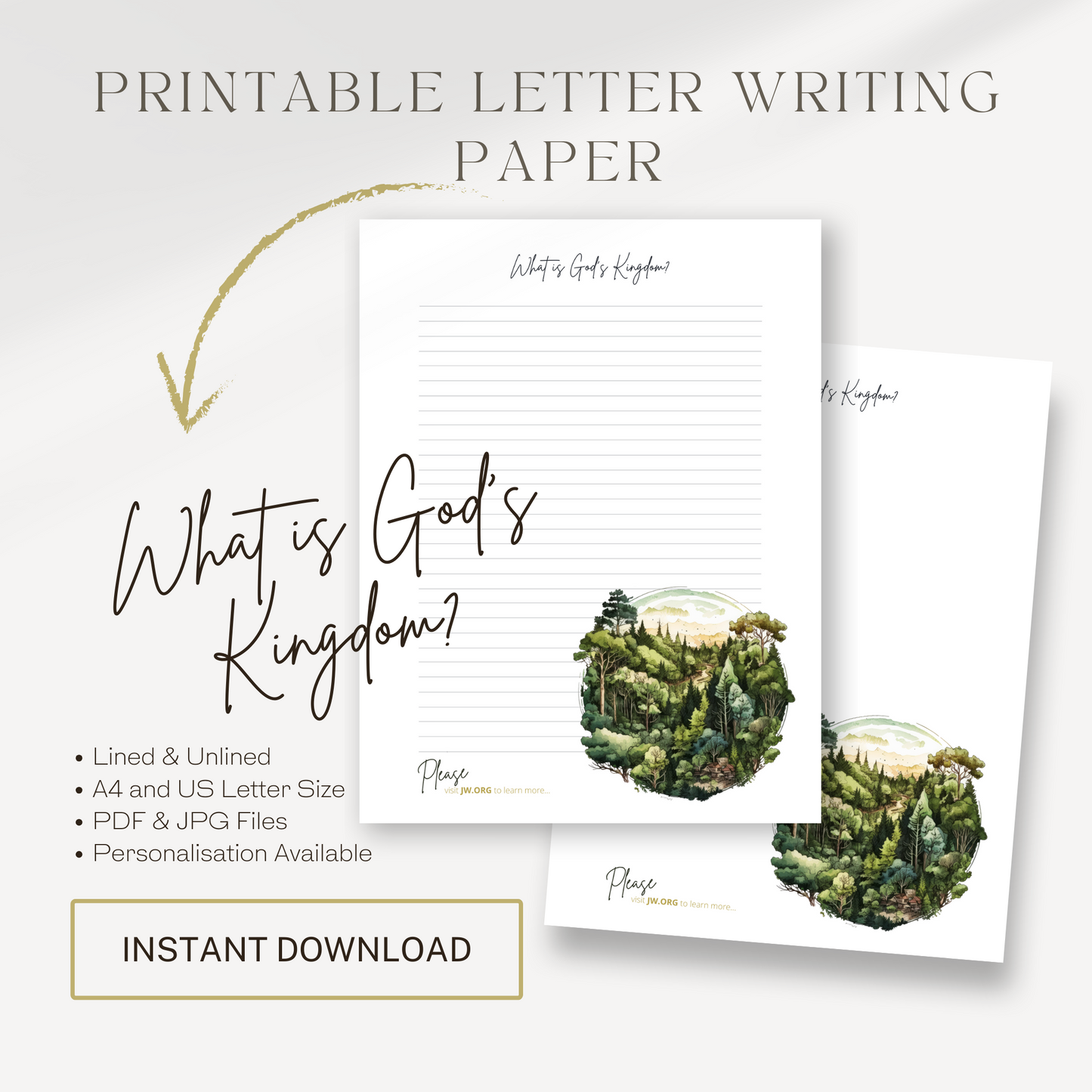 God's Kingdom Letter Writing Paper | JW Letterhead | Forest Birds