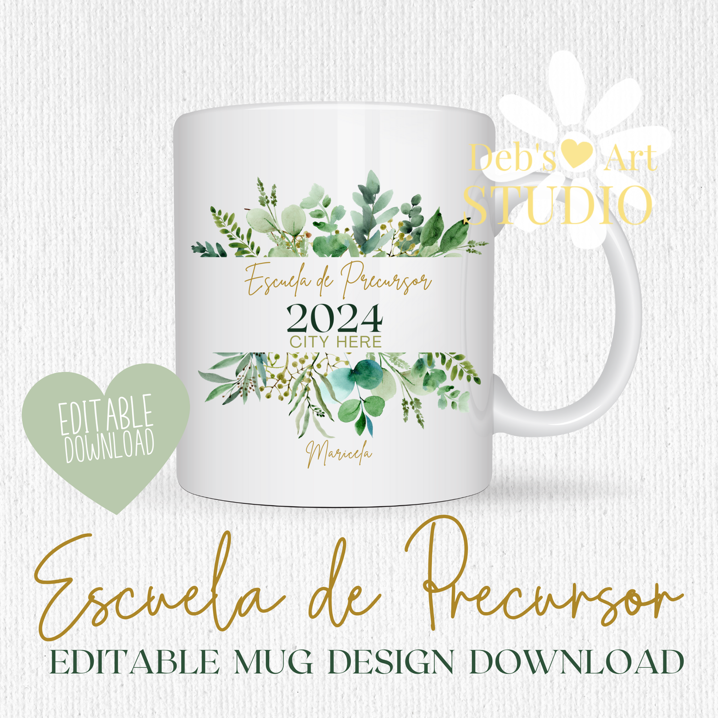 Spanish, Pioneer School Mug Design - Editable | JW Pioneer Gift | Leaf