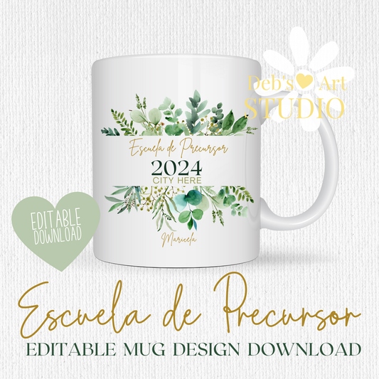 Spanish, Pioneer School Mug Design - Editable | JW Pioneer Gift | Leaf