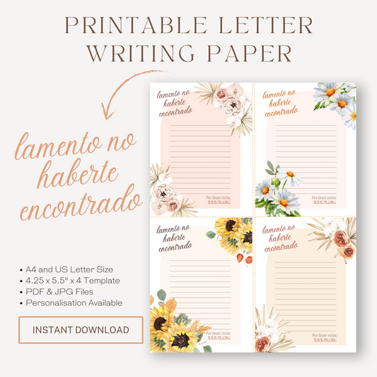 Spanish, Return Visit Notes | JW Letter Writing | Sunflower Print