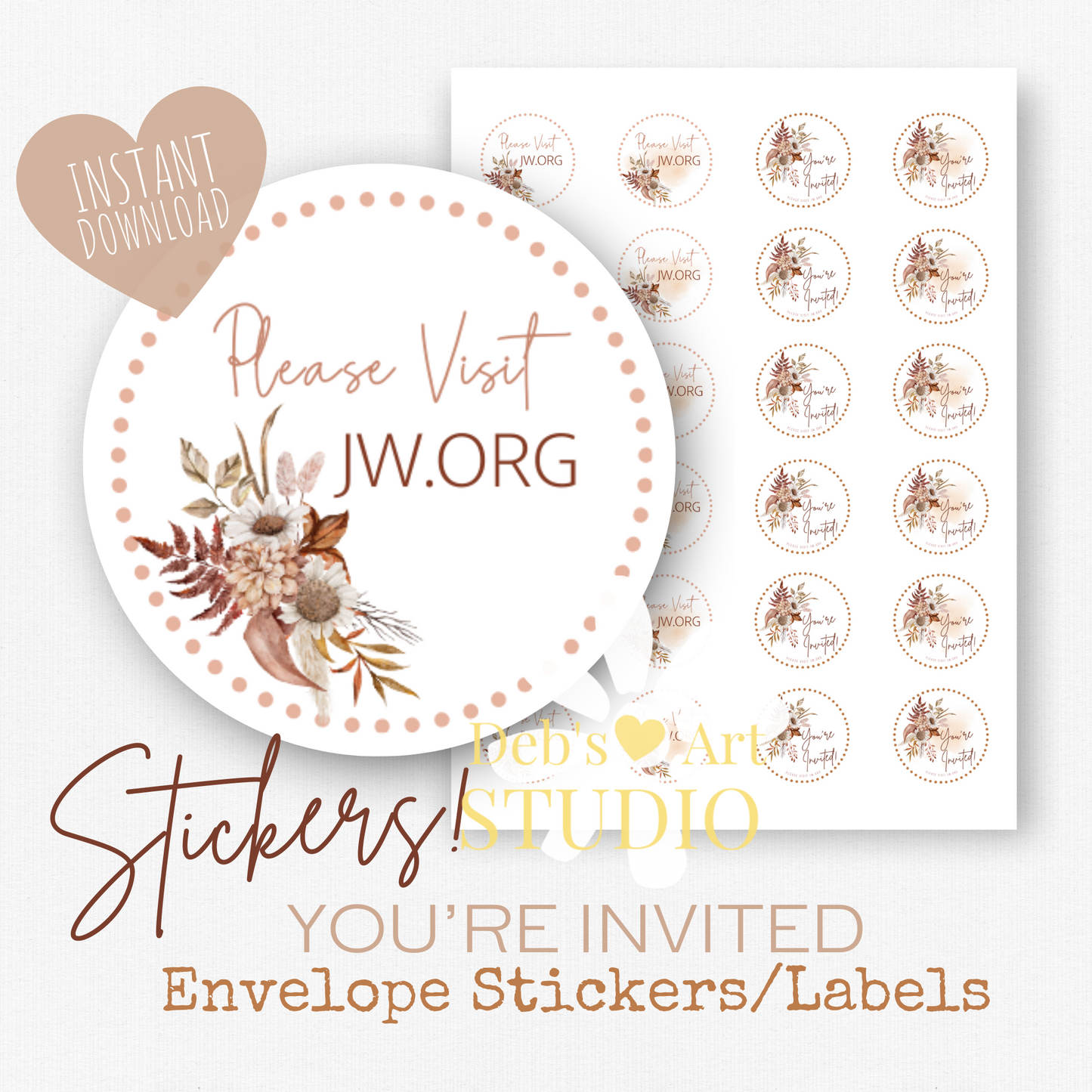 Visit jw.org, JW Envelope Stickers, Memorial Invite, Autumn Boho