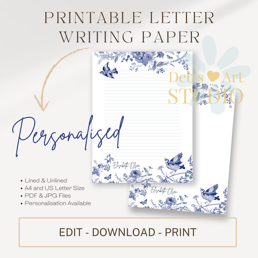 Personalised Stationery Editable | Blue Hamptons Writing Paper