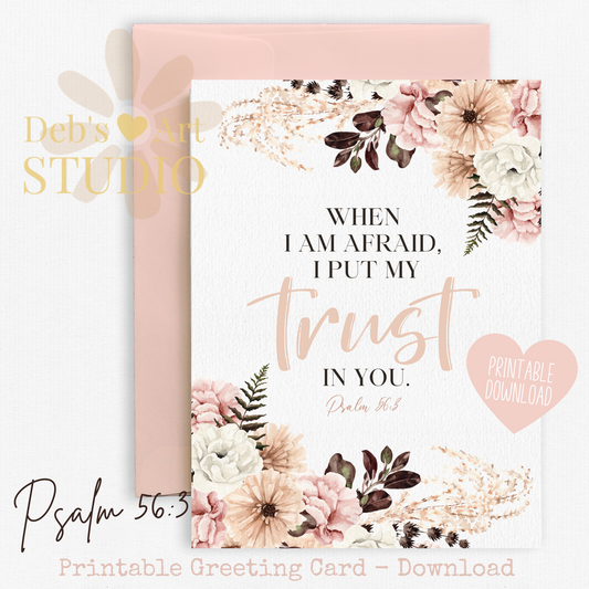 JW Greeting Card | Psalm 56:3 | 2024 Year Text | Pink Boho Flowers