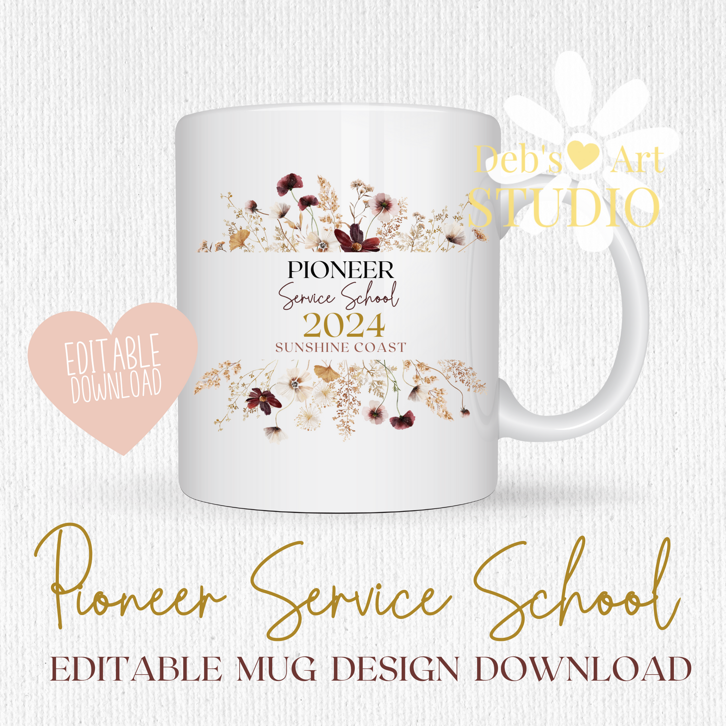 Pioneer School Mug Design - Editable | JW Pioneer Gifts | Boho Flowers