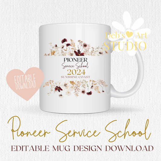 Pioneer School Mug Design - Editable | JW Pioneer Gifts | Boho Flowers