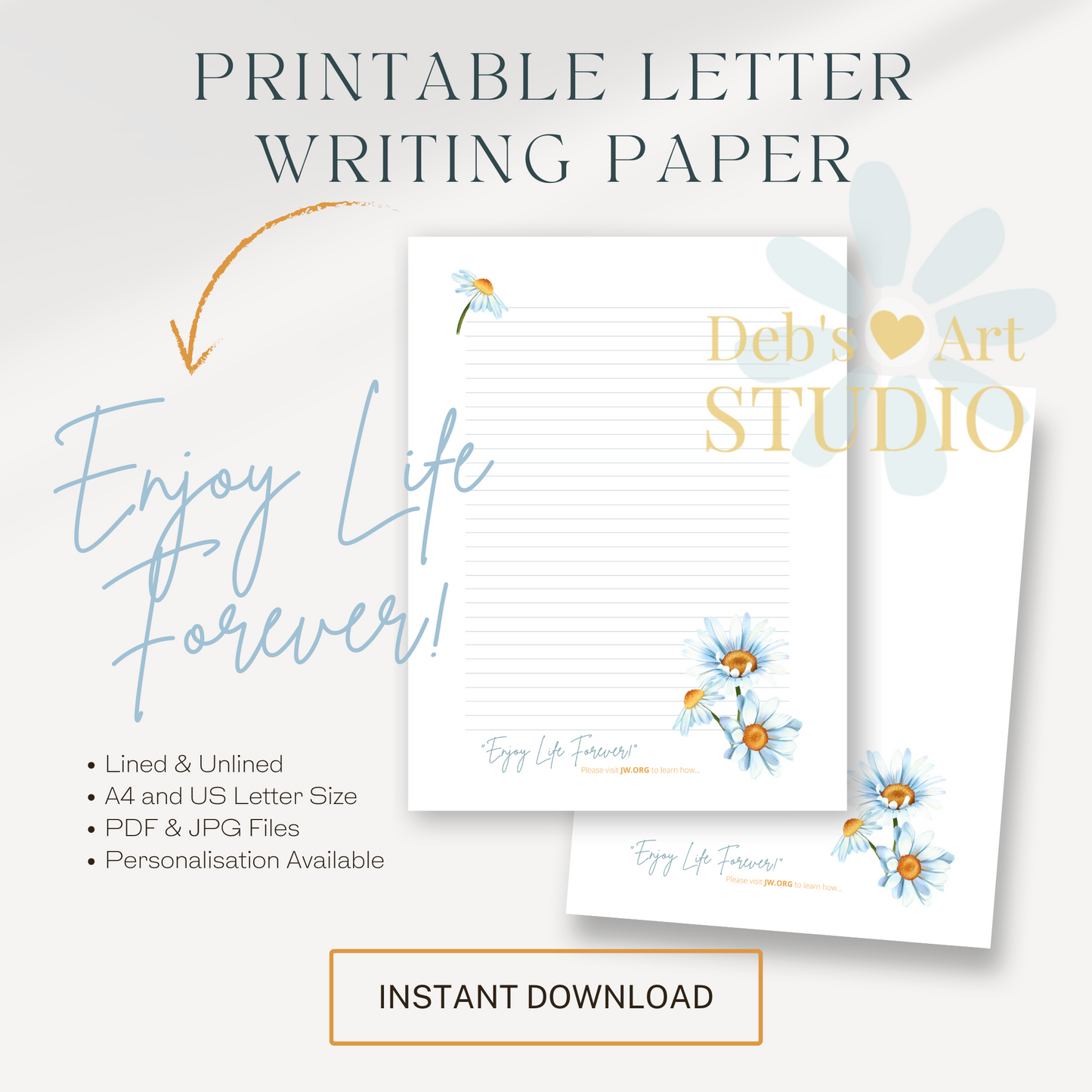 Enjoy Life Forever, JW Letter Writing Paper | Blue Daisies