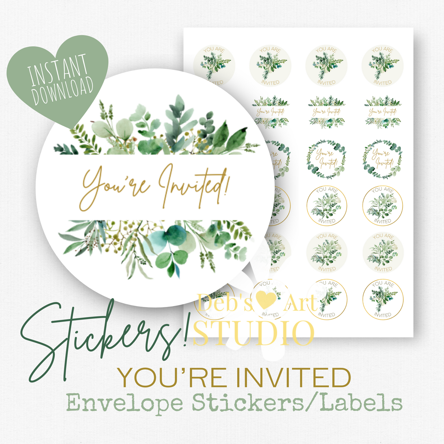 You're Invited | Envelope Stickers | Green Leaves | JW Letter Writing