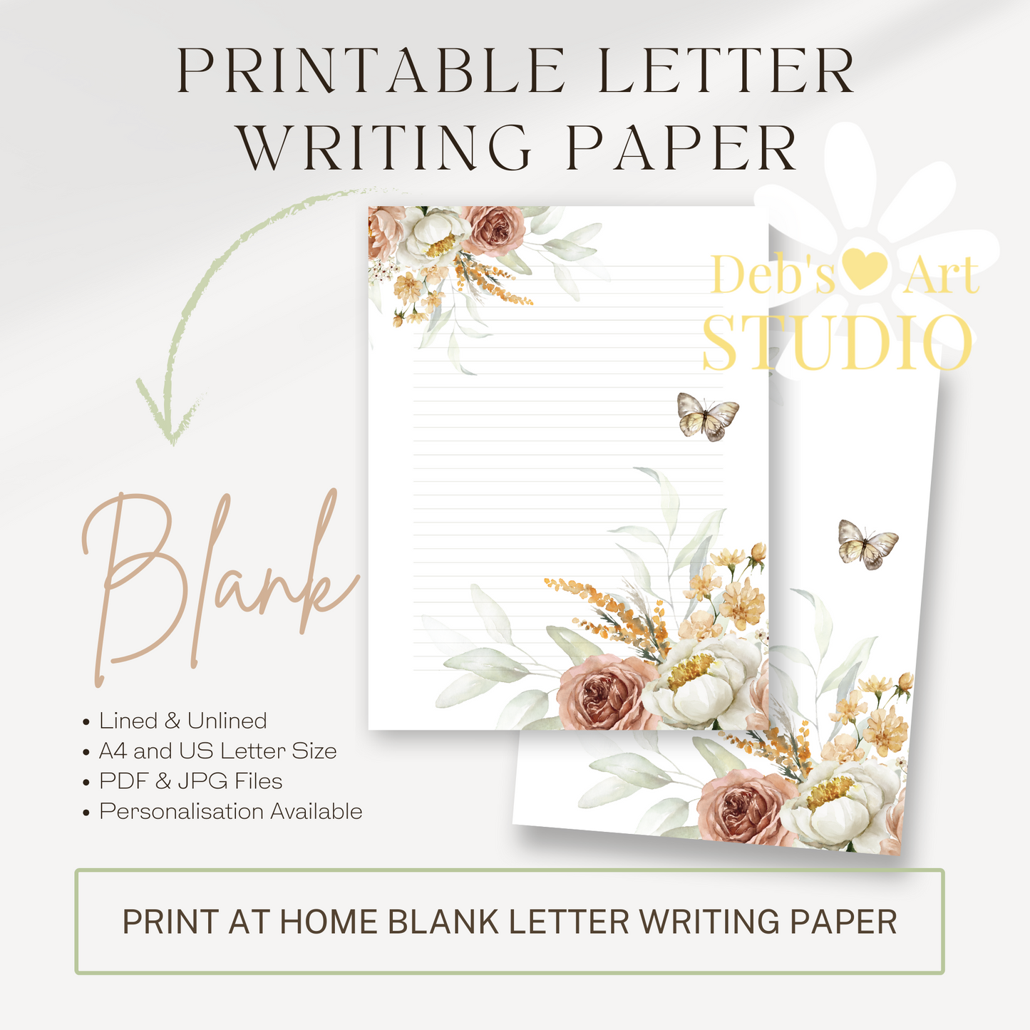 Printable Letterhead | JW Letter Writing | Notepaper | Dusty Pink Rose