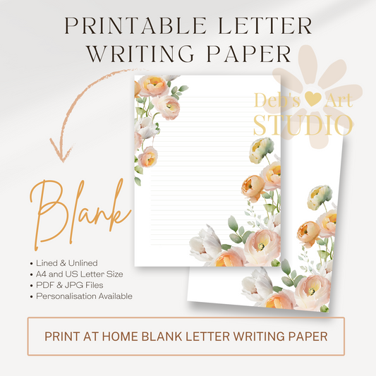 Letter Writing Paper | JW Printable | Letterheads | Peach Poppies