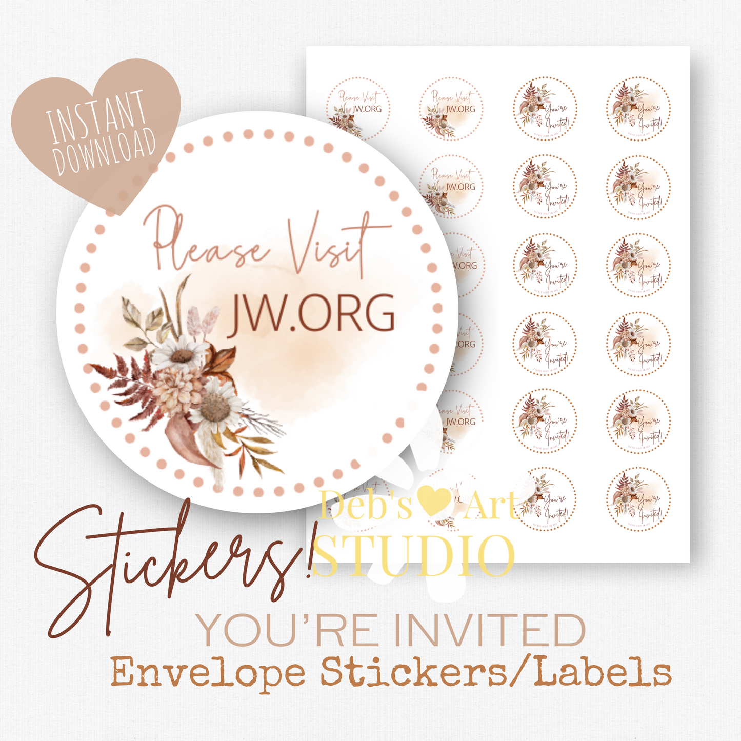 Visit jw.org, JW Envelope Stickers, Memorial Invite, Autumn Boho