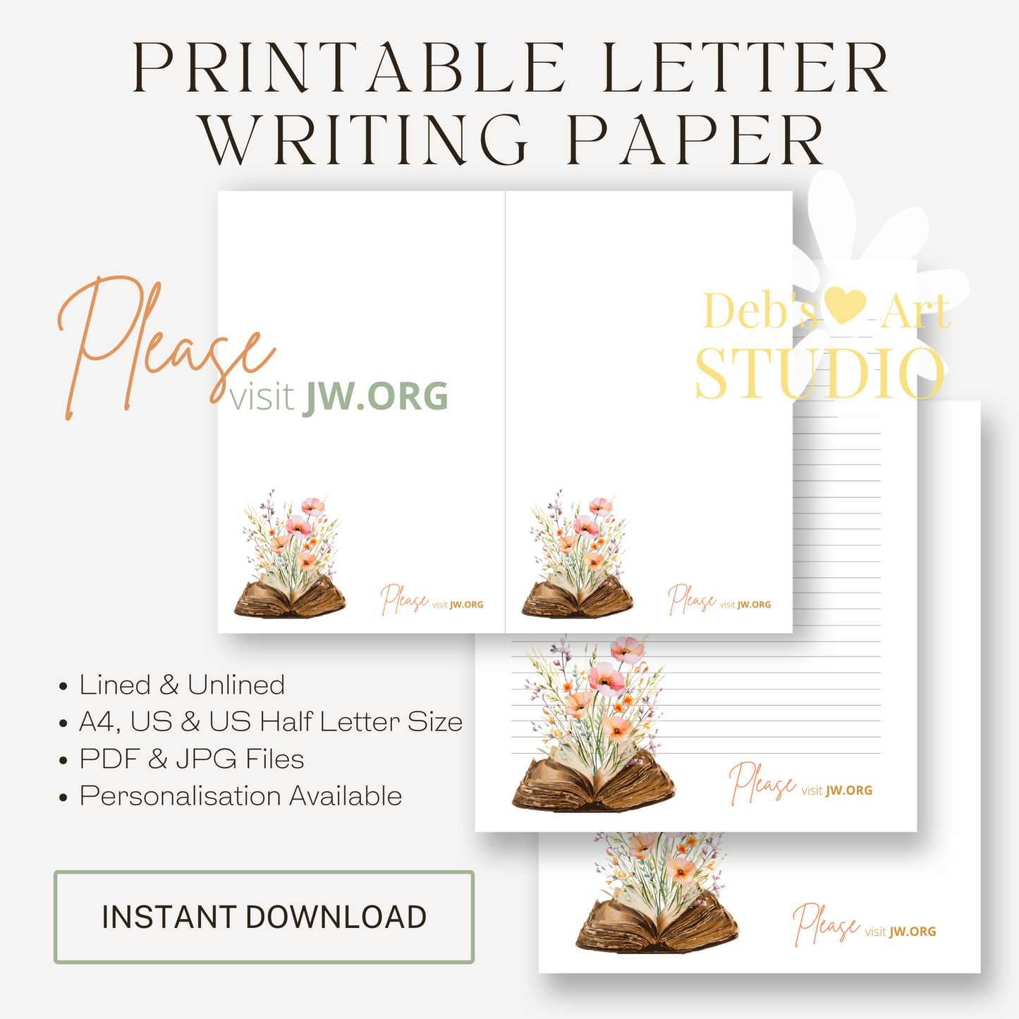 Visit jw.org, JW Letter Writing Paper | Note | Bible Peach flowers