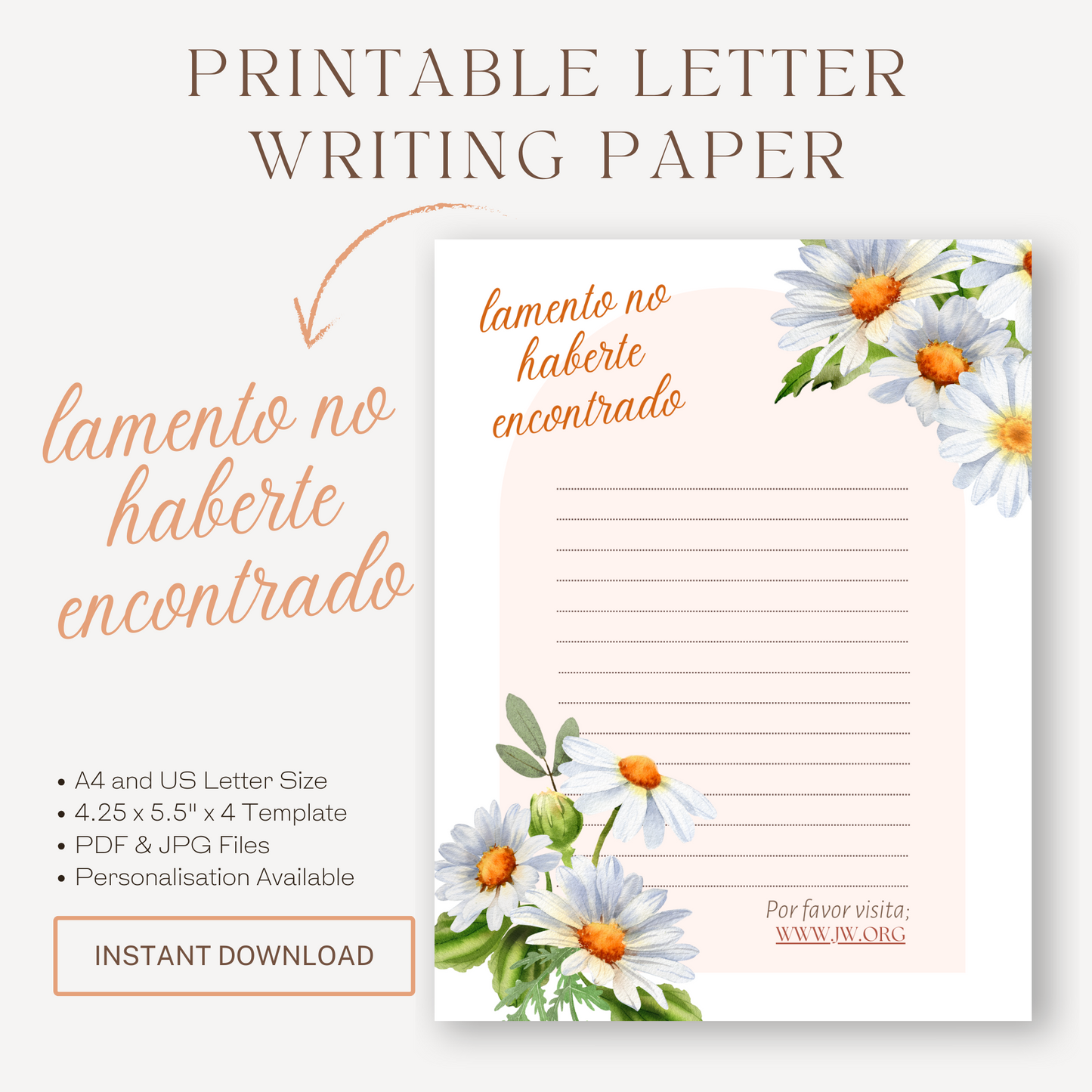 Spanish, Return Visit Notes | JW Letter Writing | Sunflower Print