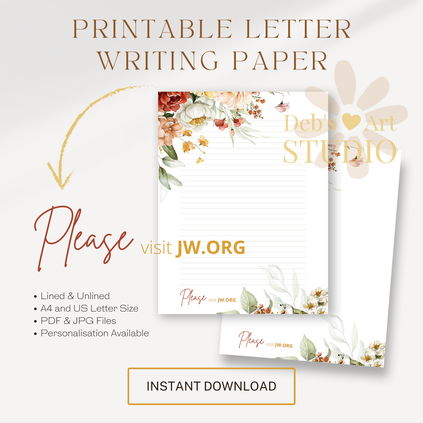 Visit jw.org, JW Letter Writing Paper | Printable Letterhead | Bright Botanicals