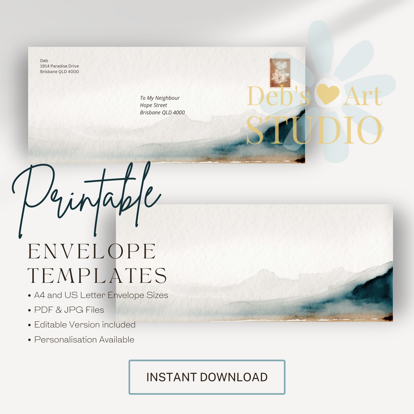 Printable Envelope | JW Printable | Letterheads | Watercolour Beach