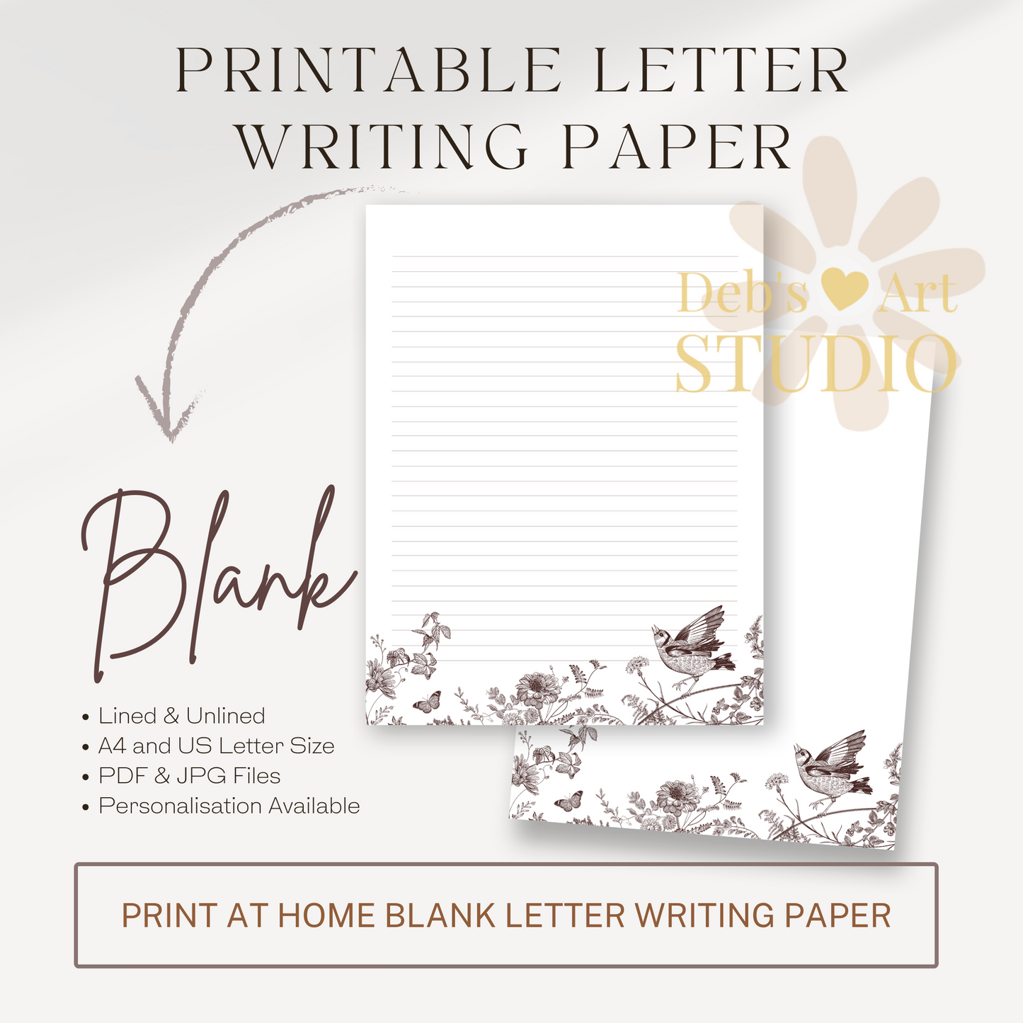 Letter Writing Paper | JW Printable | Letterheads | Brown Vintage Flower