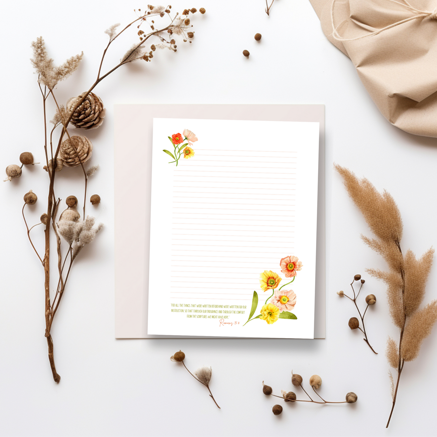 Romans 15:4, JW Letter Writing Paper | Spring Bohemian Flowers