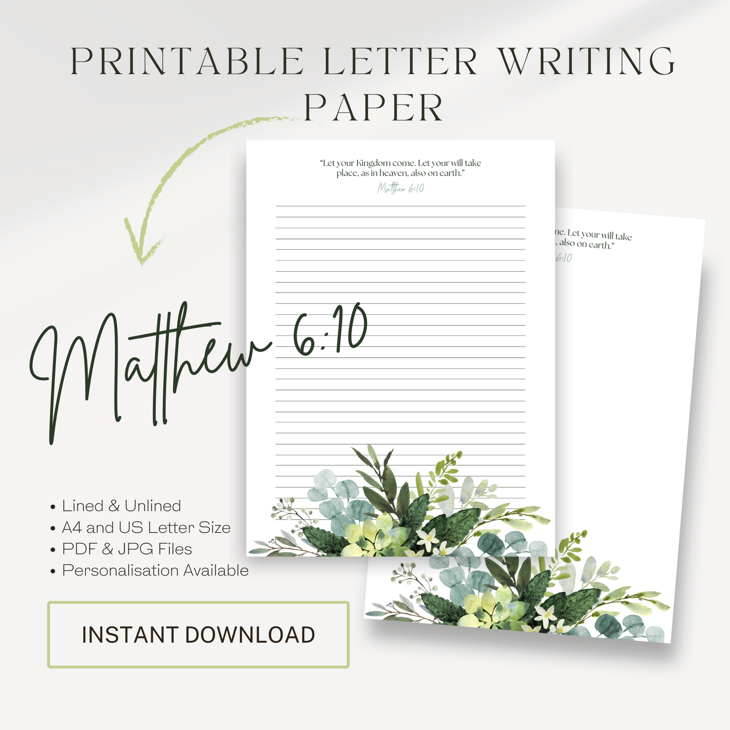 Matthew 6:10, JW Letter Writing Paper | Notepaper | Green Leaves