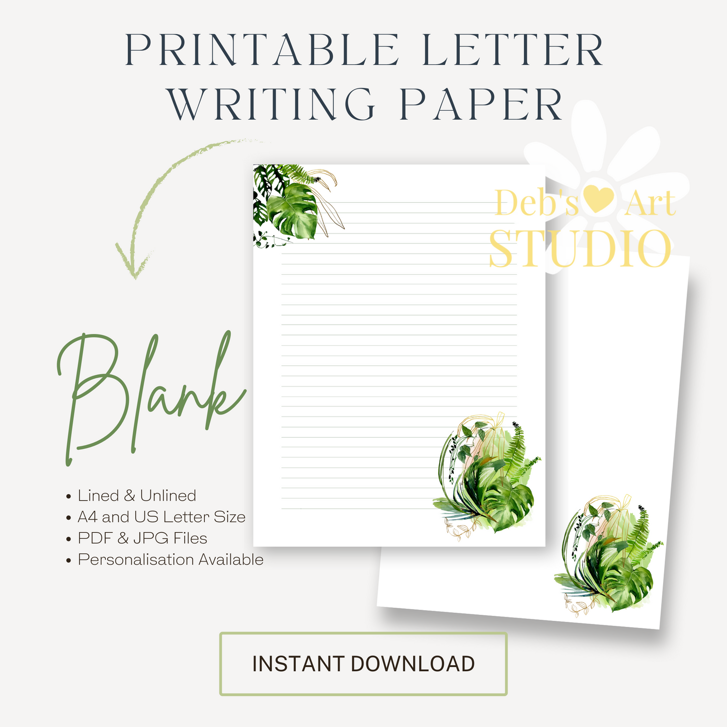 Letter Writing Paper | JW Printable | Letterheads | Monstera Leaves