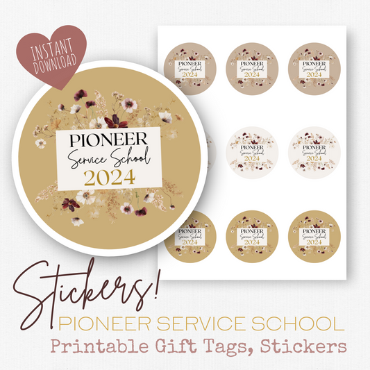 Pioneer Gift Tag, Stickers | 2024 Pioneer School | Boho Wildflowers