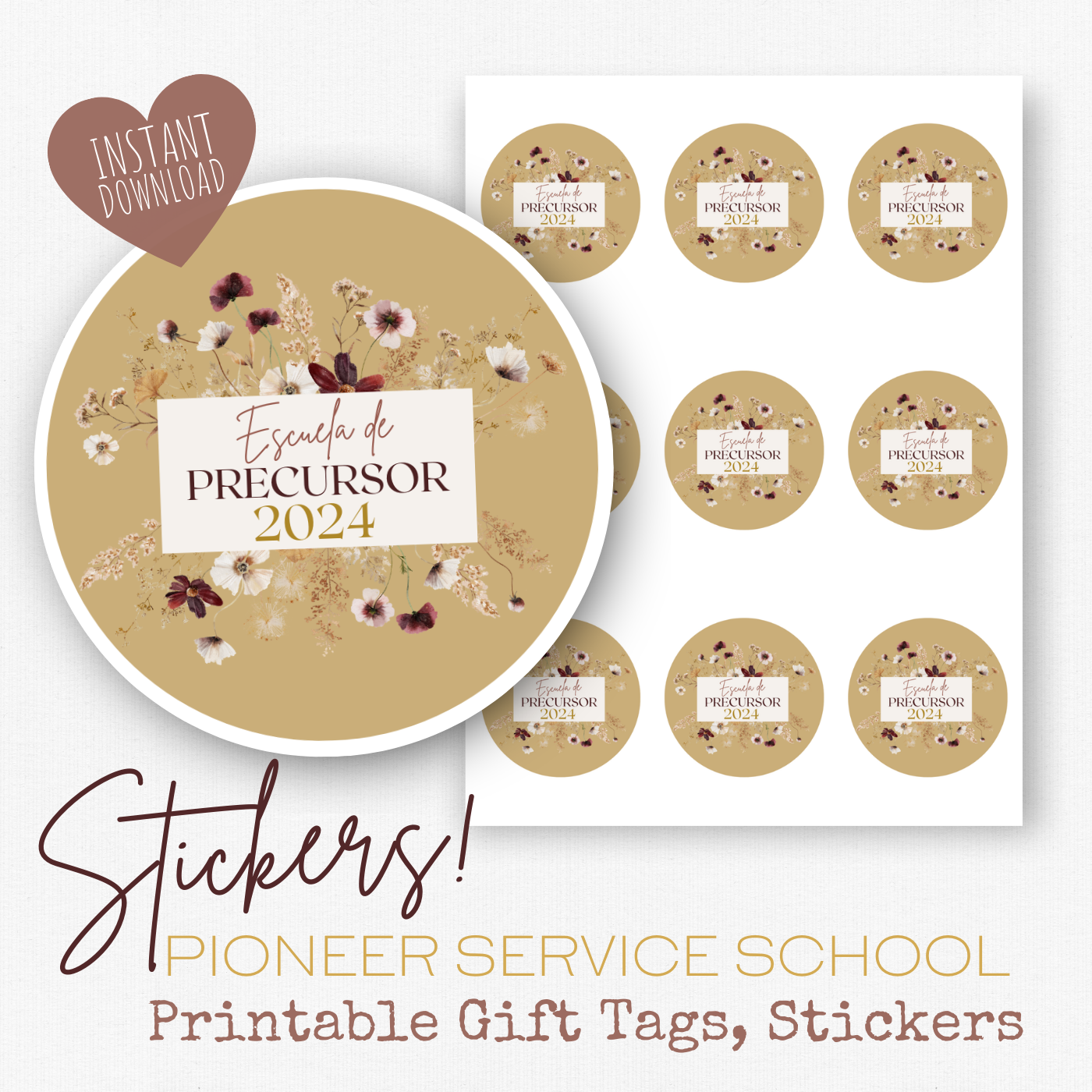 Pioneer Gift Stickers | Spanish 2024 Pioneer School | Boho Wildflowers