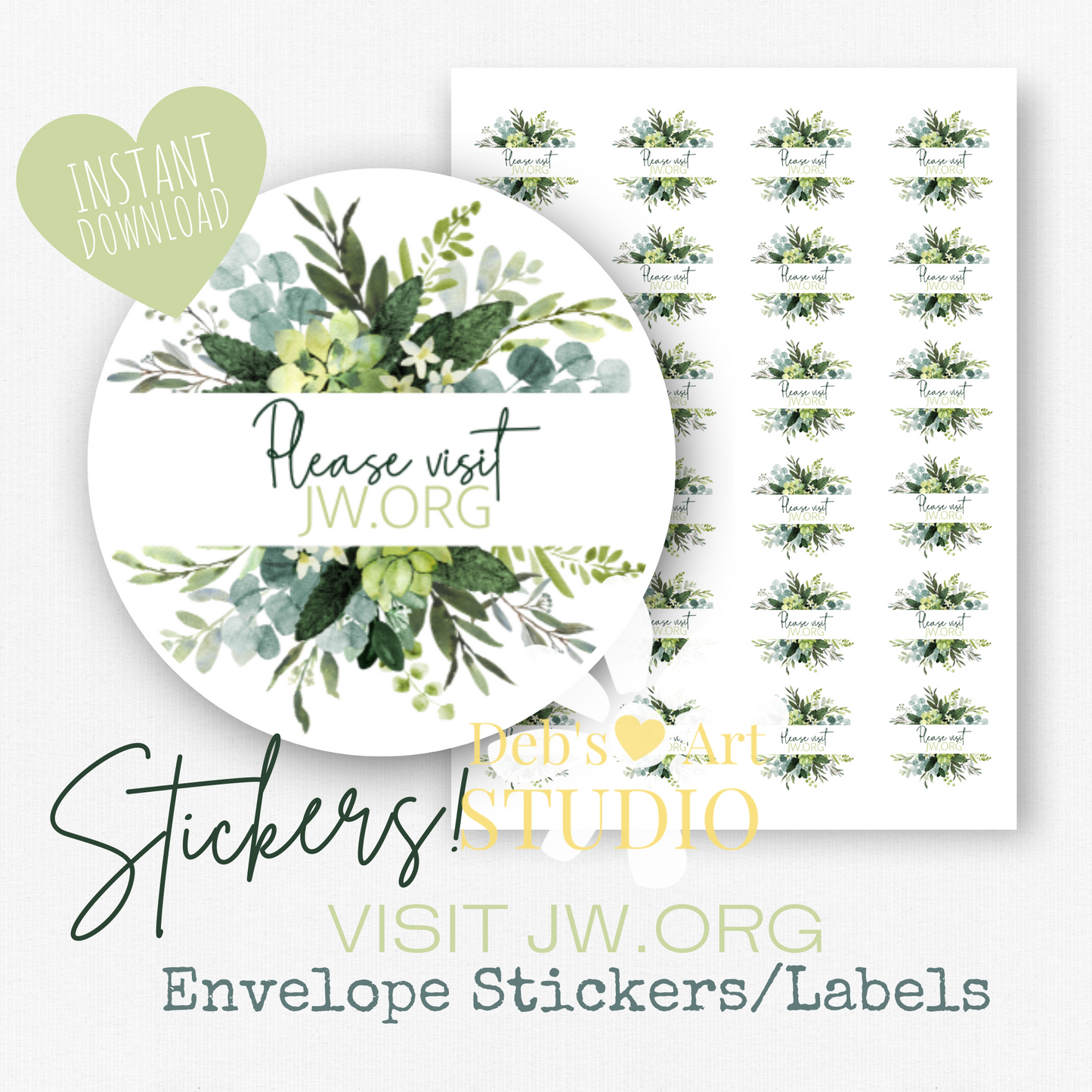 Visit jw.org, JW Envelope Stickers, Memorial Invite, Green Leaves