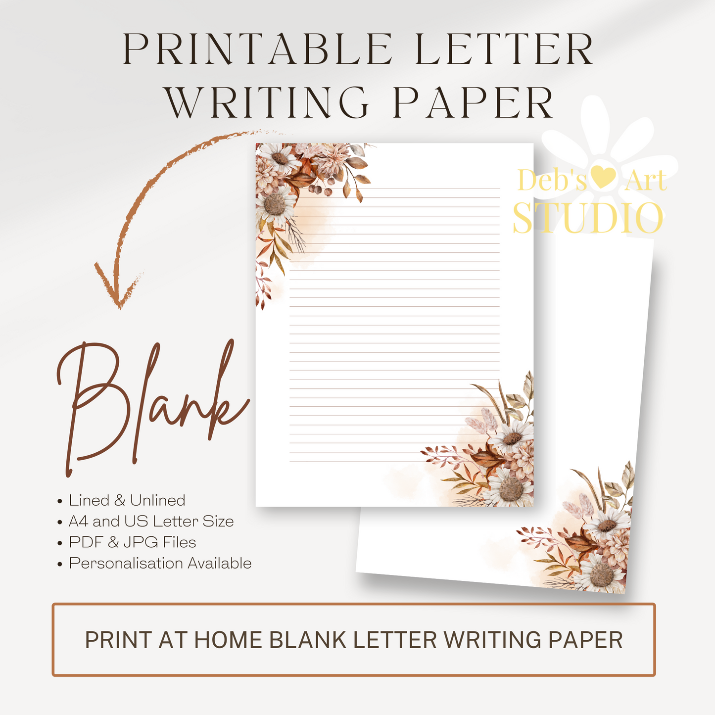 Letter Writing Paper | JW Printable | Letterheads, Autumn Boho Flowers