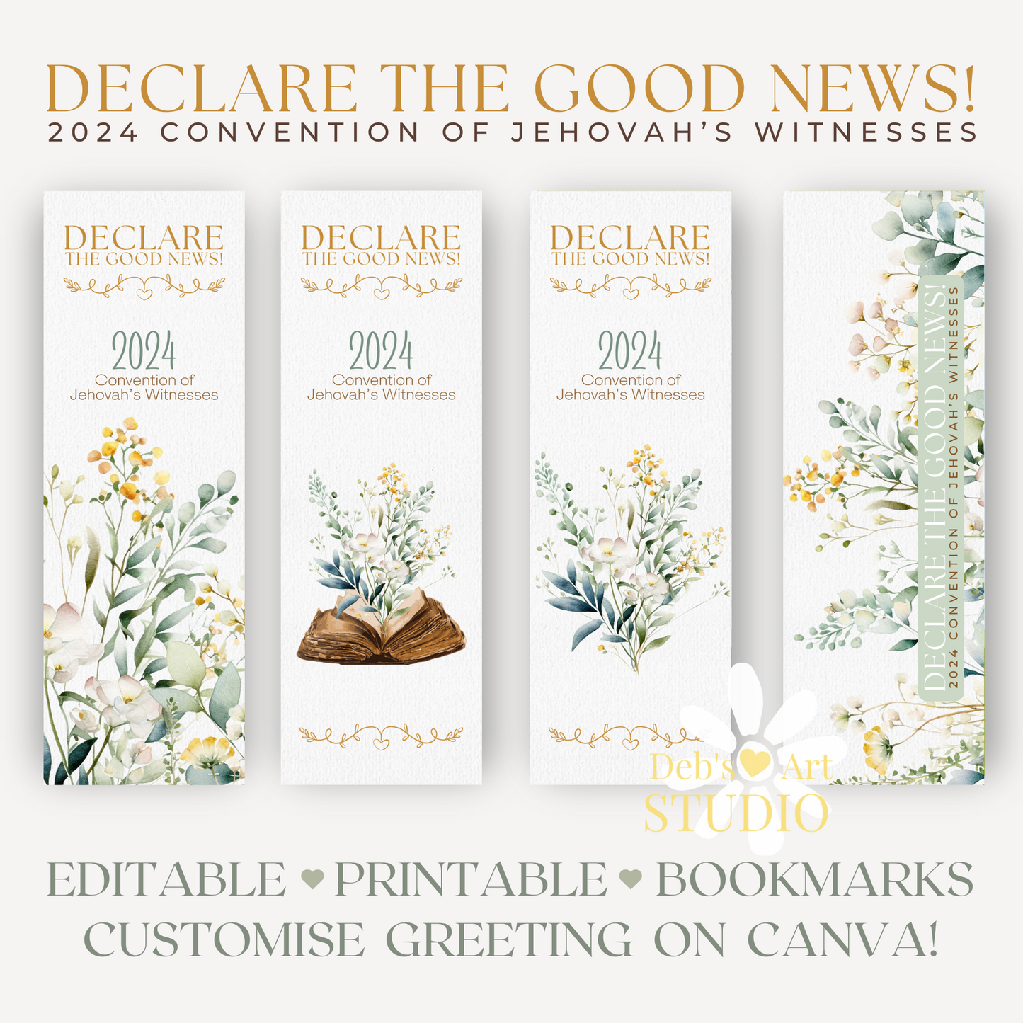 2024 Good News Convention | Editable Bookmark | JW Gift | Green Flower