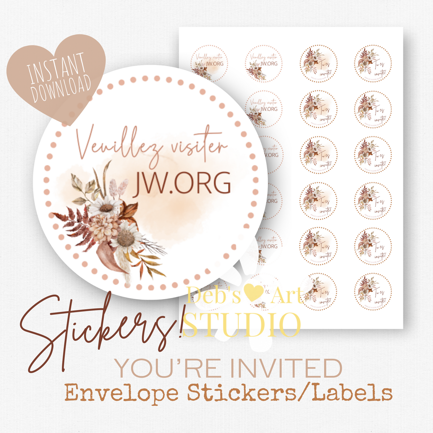 Visit jw.org, French, Envelope Stickers, Memorial Invite, Autumn Boho