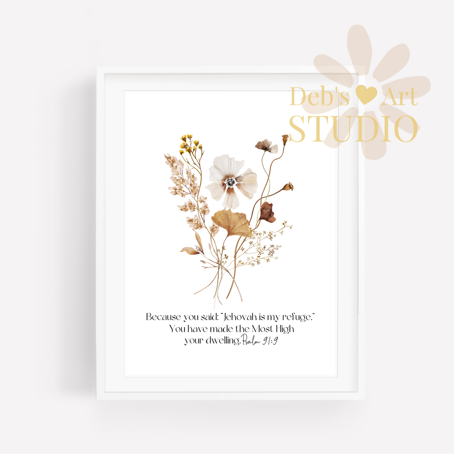 Psalm 91:9 Bible Verse Wall Art | JW Gift | Botanical Wildflowers