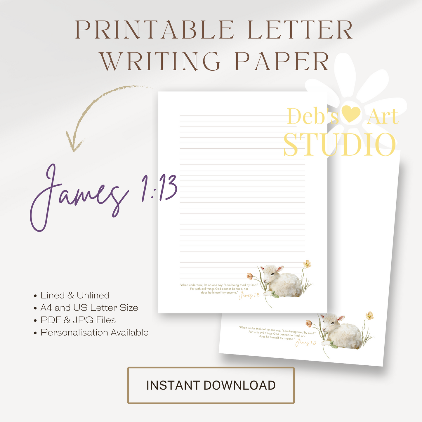 James 1:13, JW Letter Writing Paper | Lilac Blooms & Furry Friends