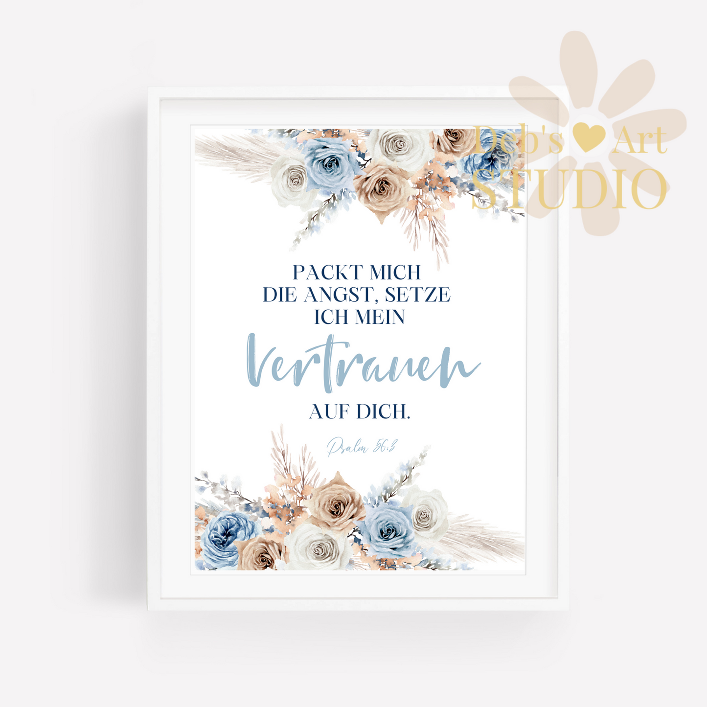 2024 JW Year Text - German Bible Verse Wall Art | Psalm 56:3 Blue Boho