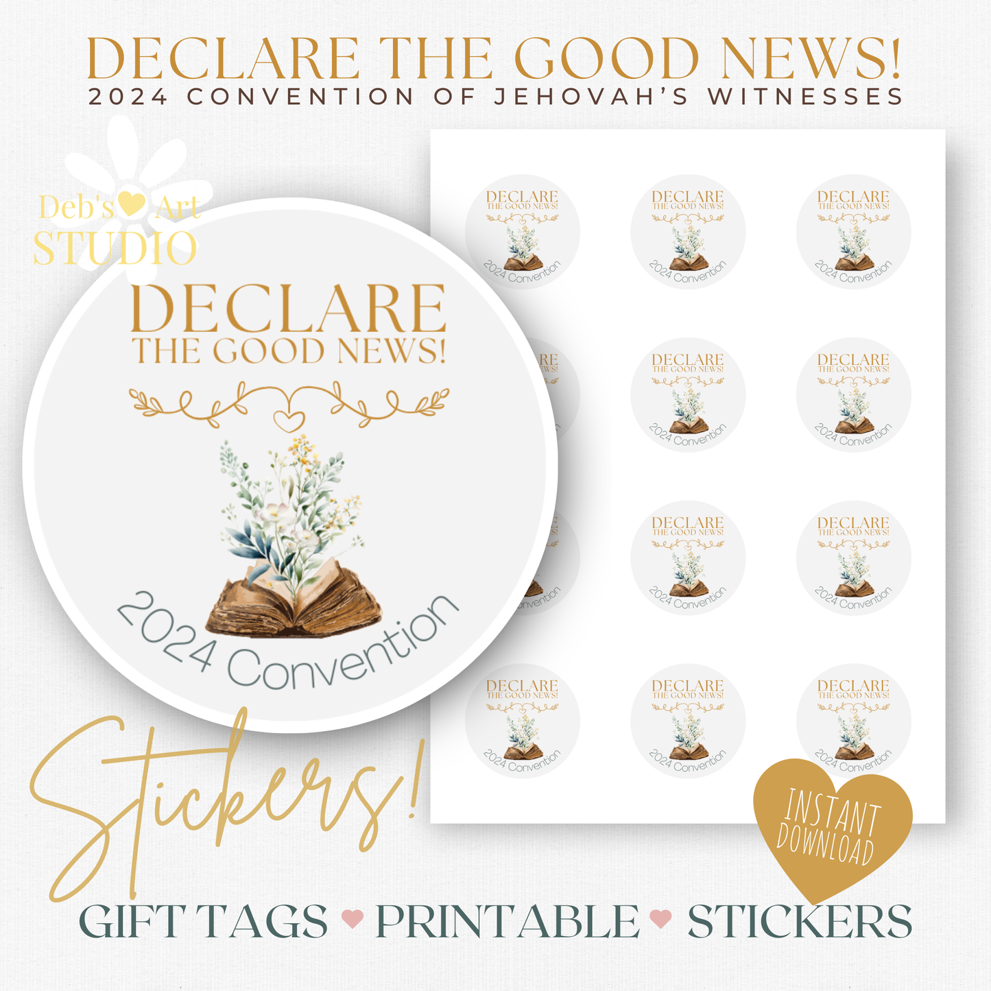 2024 Good News Convention | JW Gift Tag, Stickers | Green Wildflowers