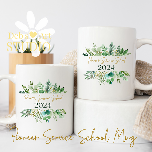 Pioneer School Mug - 2024 | JW Pioneer Gifts | Green Leaves | JW Gifts