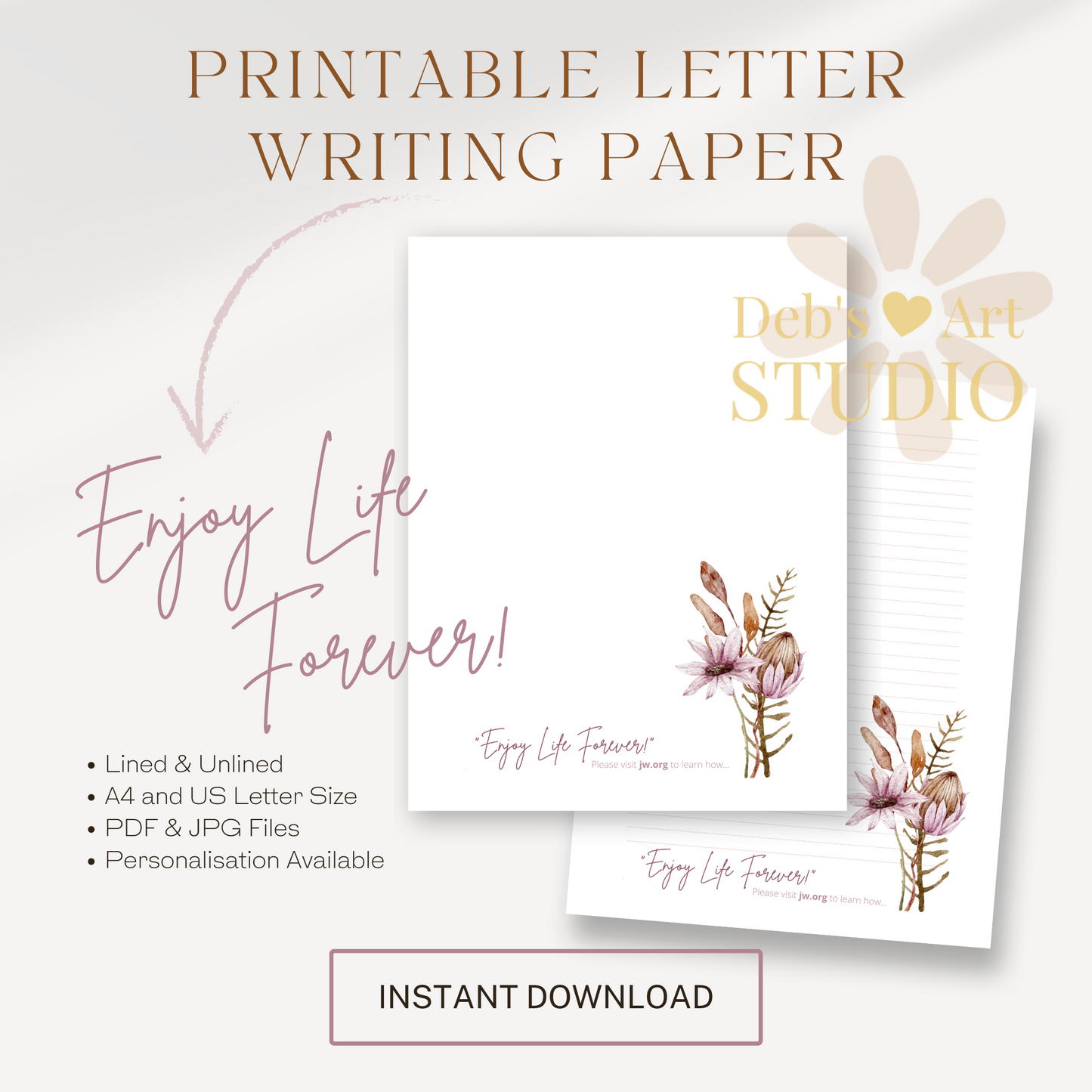 Enjoy Life Forever, JW Letter Writing Paper | Printable Letterhead | Botanicals