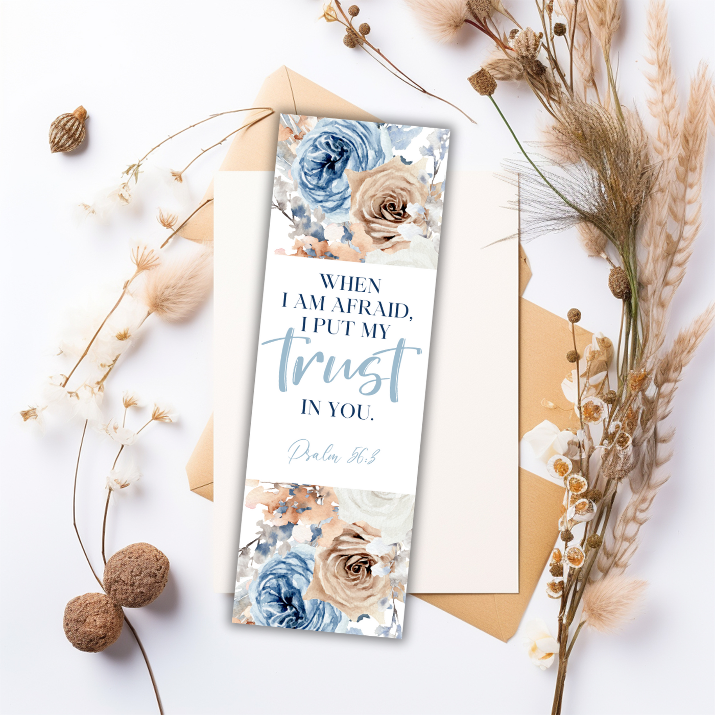 2024 JW Year Text - Psalm 56:3 bookmark | JW Gifts | Blue Boho Flowers