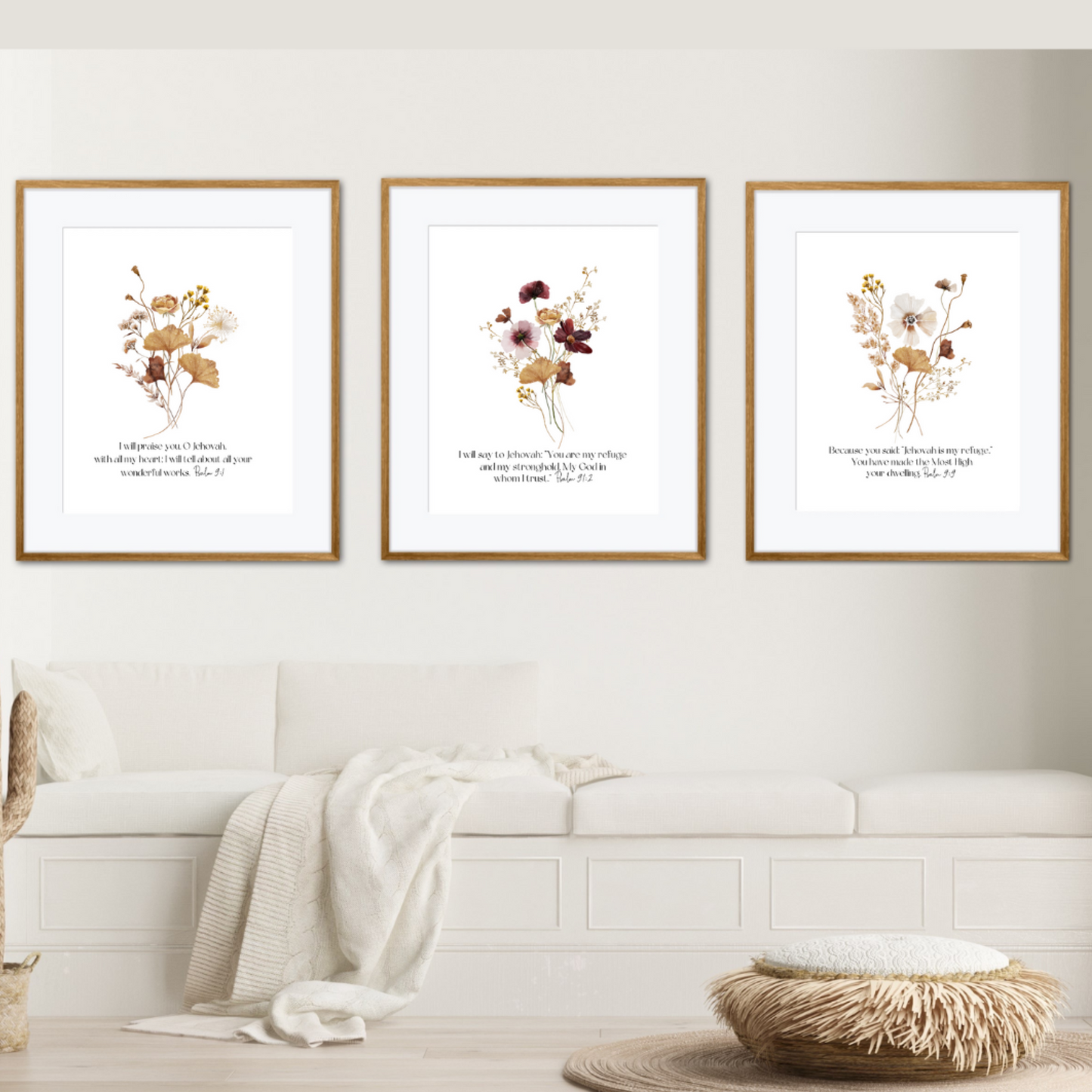 Psalm 91 Bible Verse Wall Art | Botanical Wall Art | Set of 3 Prints