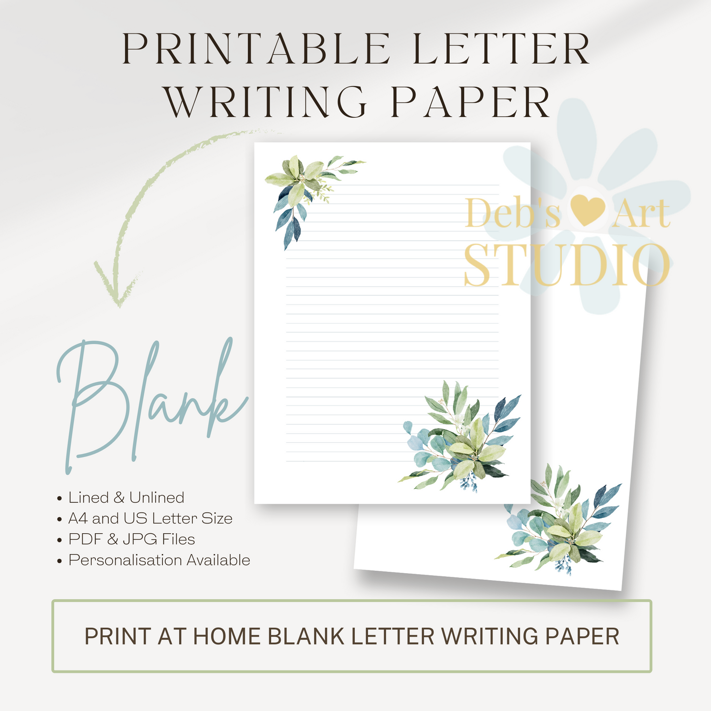 Printable Letter | Eucalyptus Bouquet | Letter Writing Notepaper