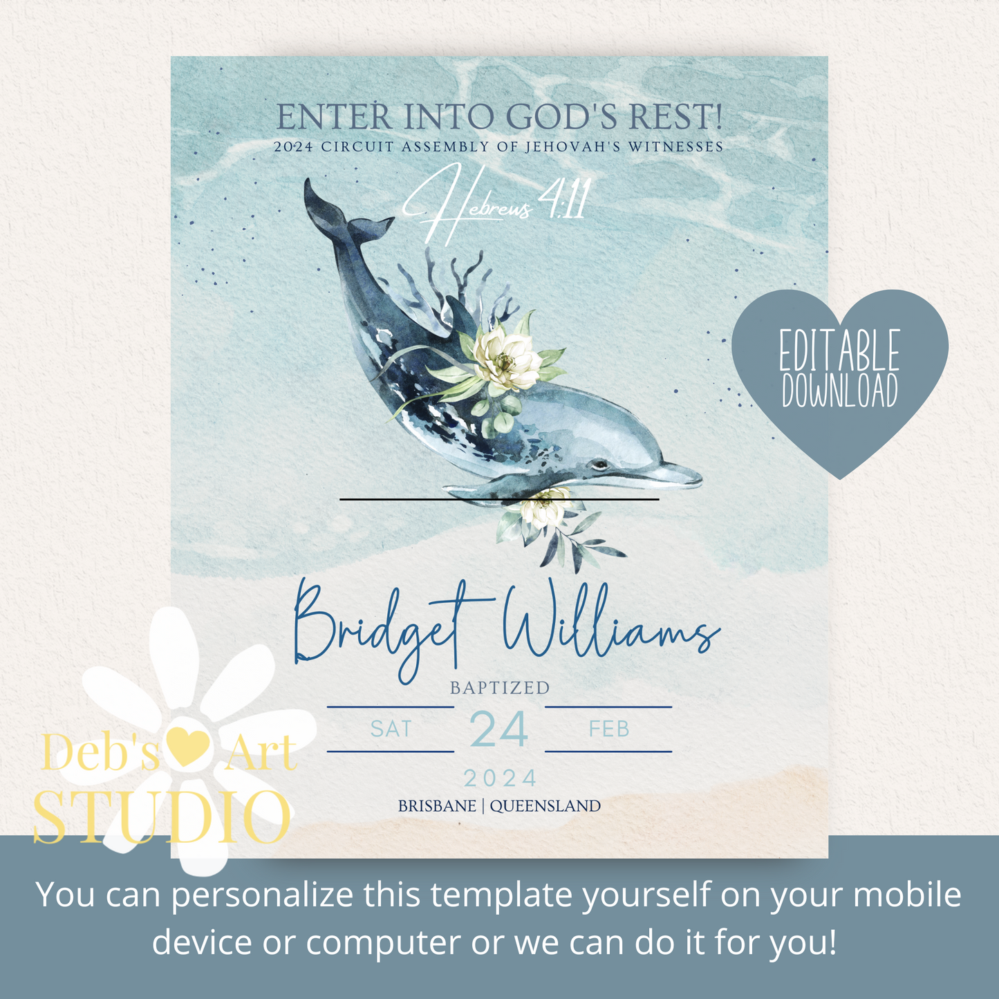 JW Baptism Gift | Baptism Keepsake | Ocean Fauna, Flora | Customisable