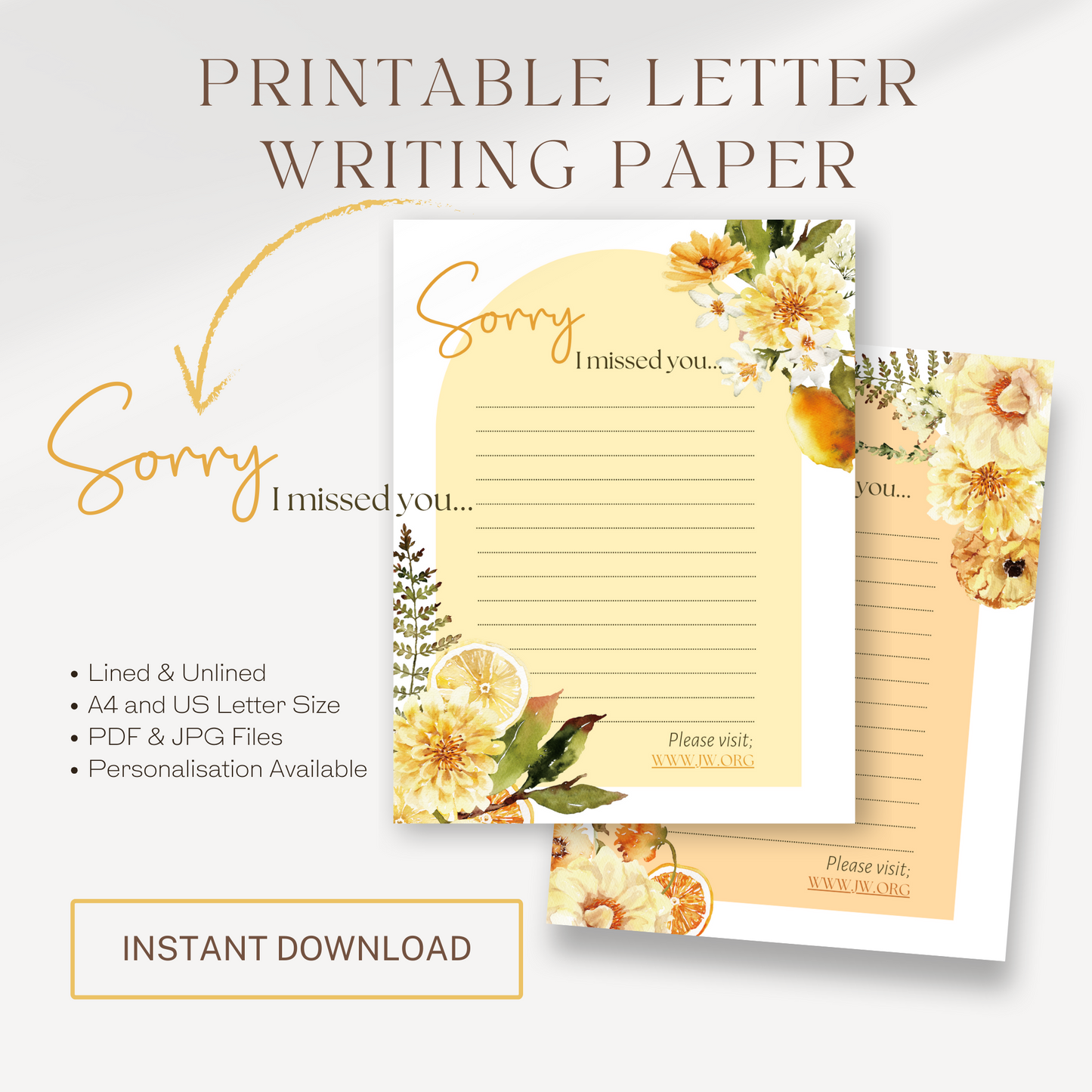 Return Visit Printable Notes | Sorry I Missed You | Yellow Fall Flowers