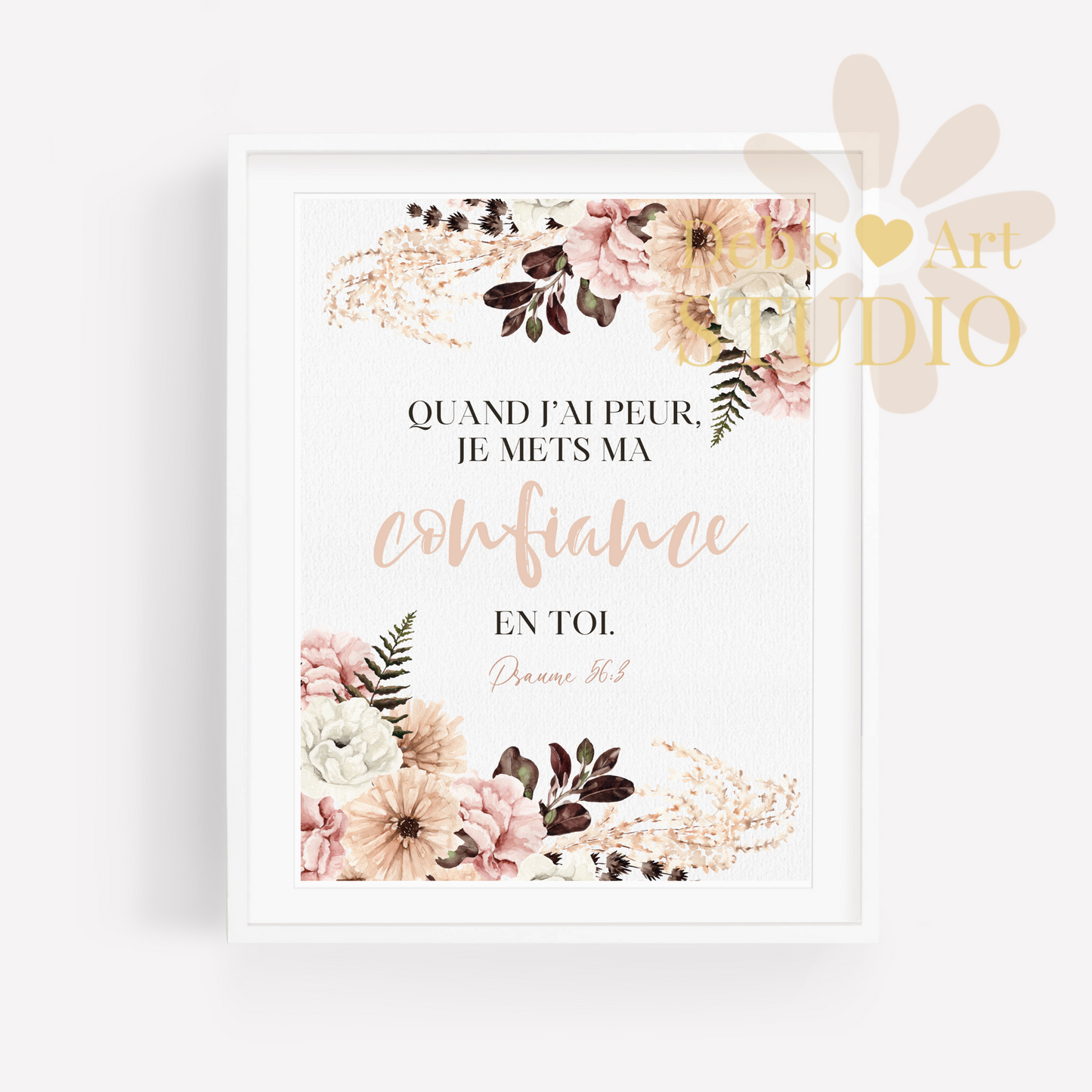 2024 JW Year Text - French Wall Art | Psalm 56:3 | Pink Blush Flowers