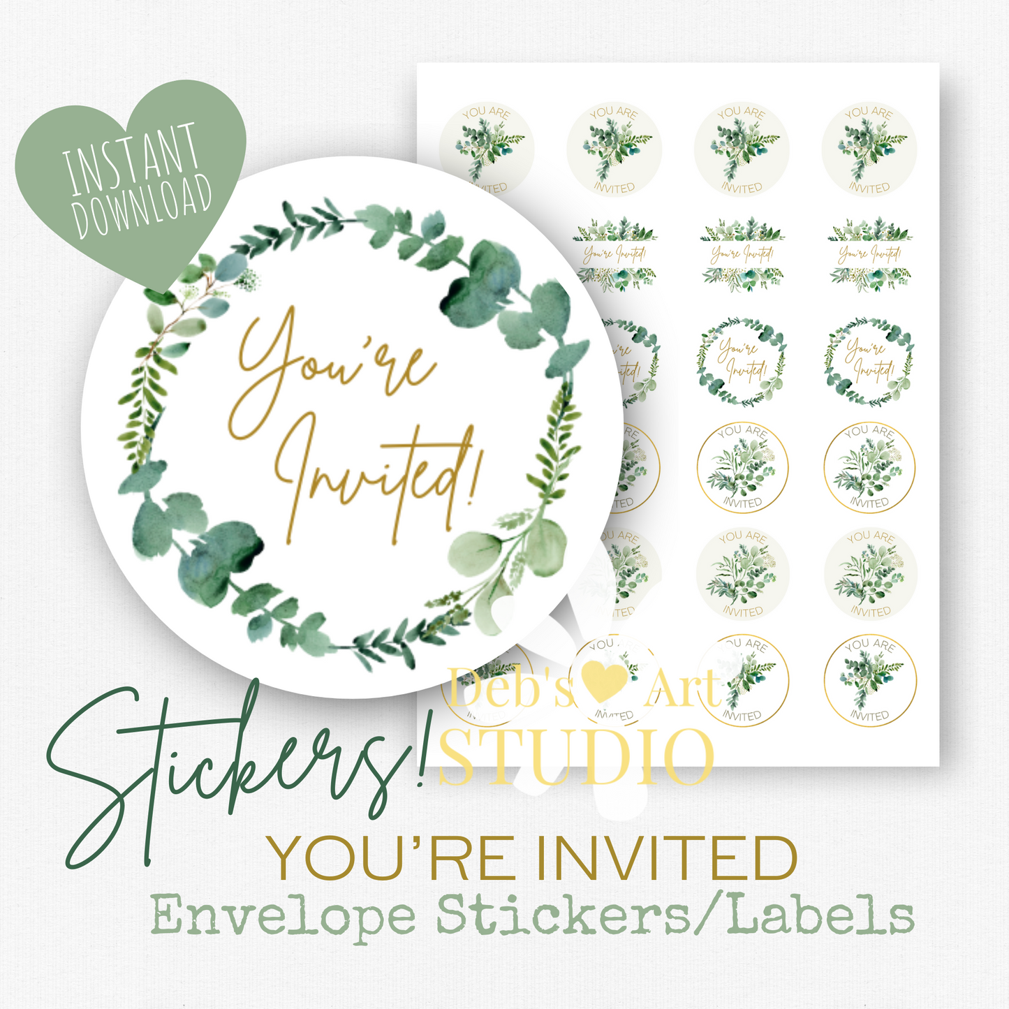 You're Invited | Envelope Stickers | Green Leaves | JW Letter Writing