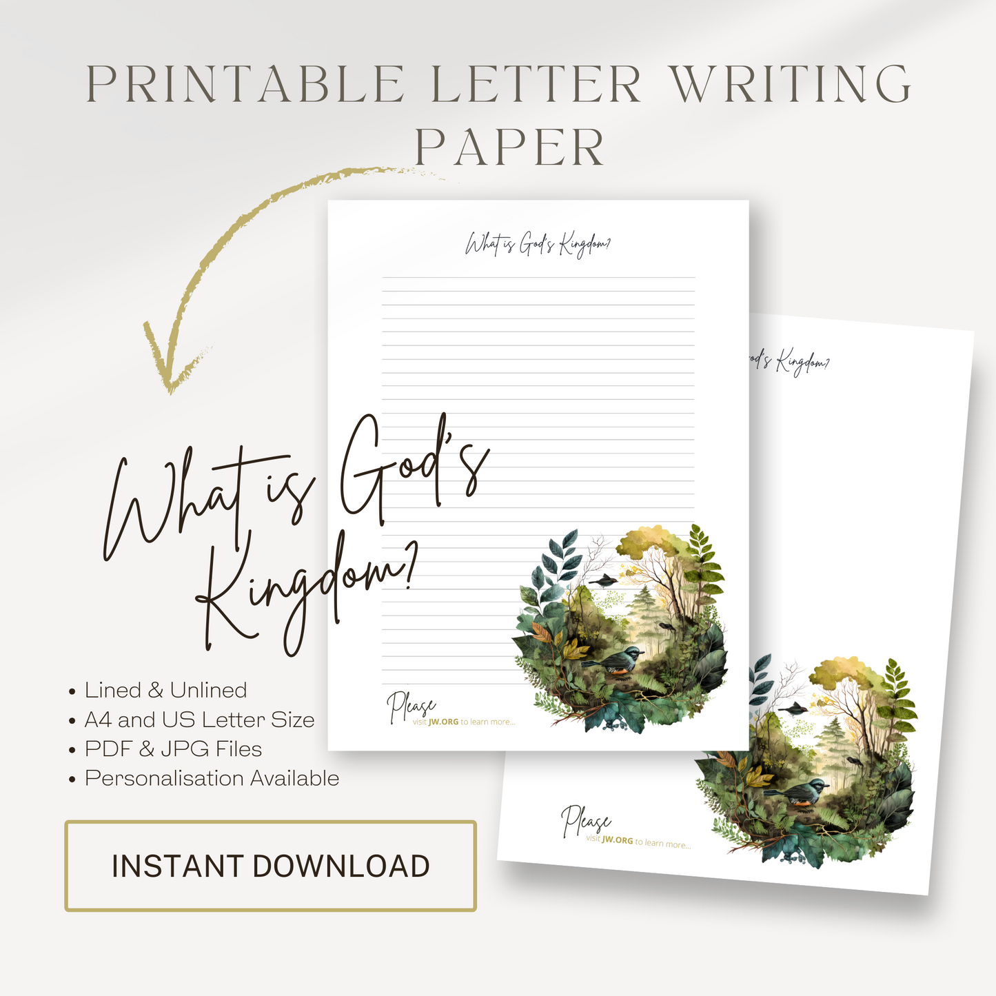 God's Kingdom Letter Writing Paper | JW Letterhead | Forest Birds