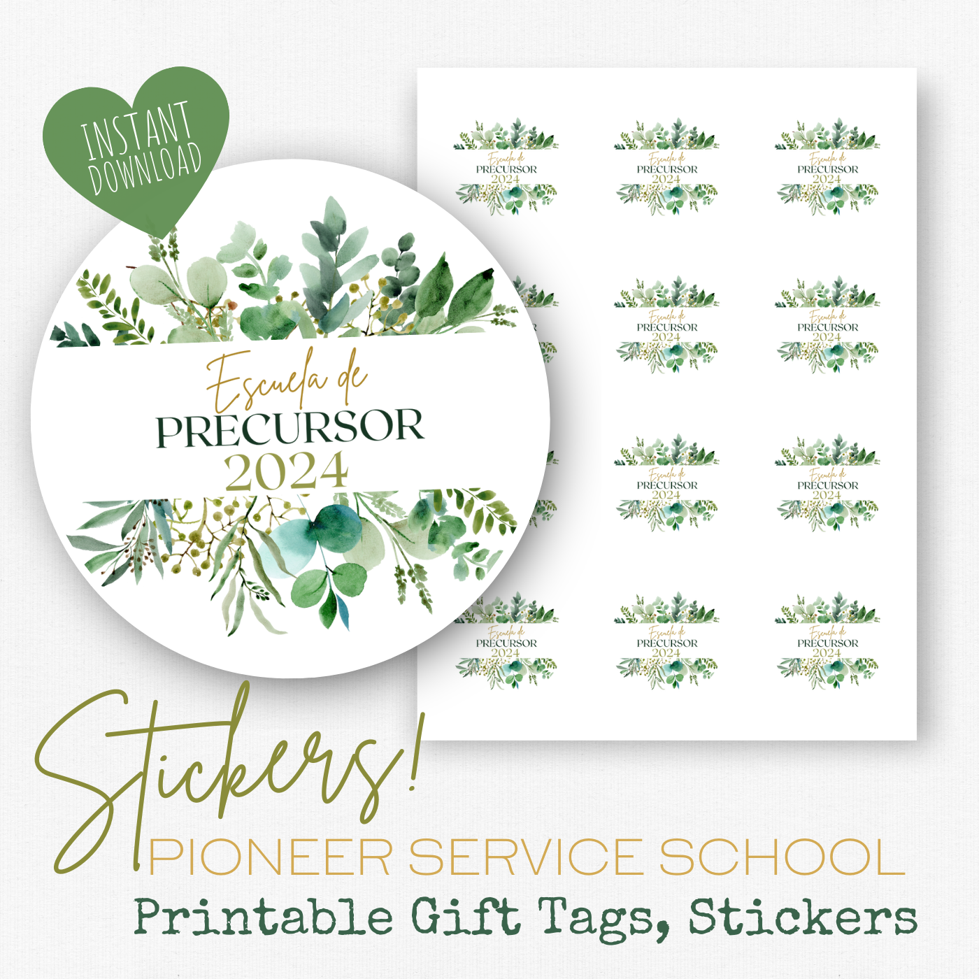 Pioneer Gift Tag, Stickers | Spanish, 2024 Pioneer School | Green Leaves