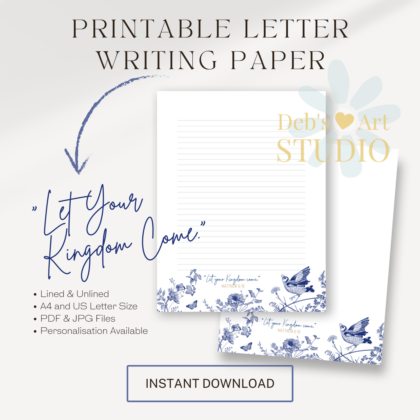 Matthew 6:10, JW Letter writing stationery | Letterhead | Blue Flowers