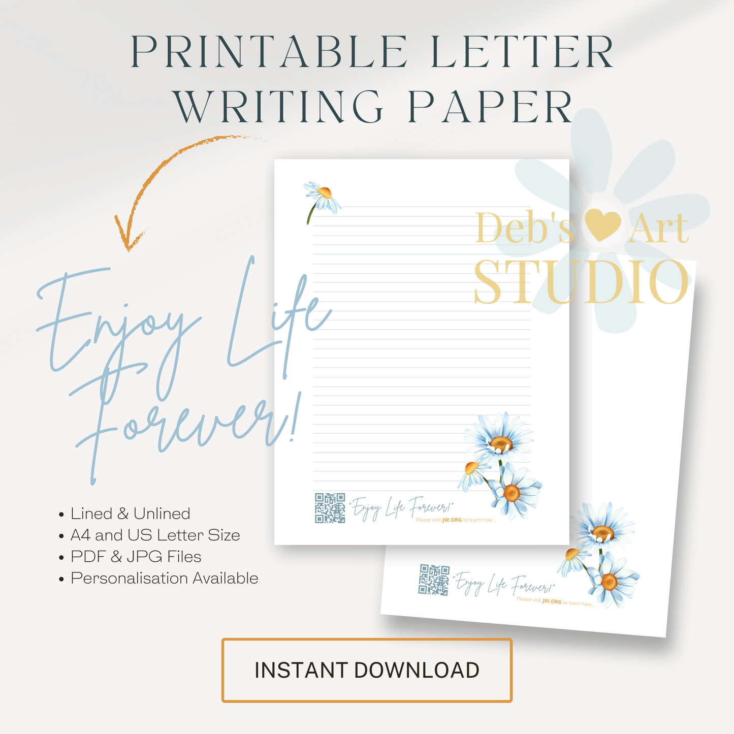 Enjoy Life Forever, JW Letter Writing Paper | Blue Daisies