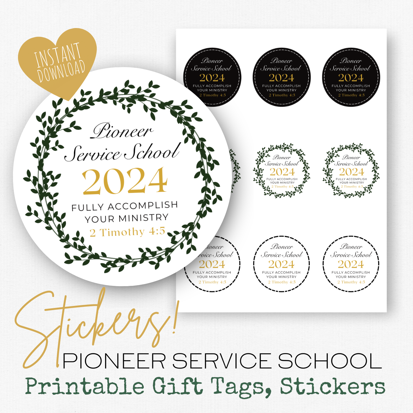 Pioneer Gift Tag, Stickers | 2024 Pioneer School | Black & Gold Leaves