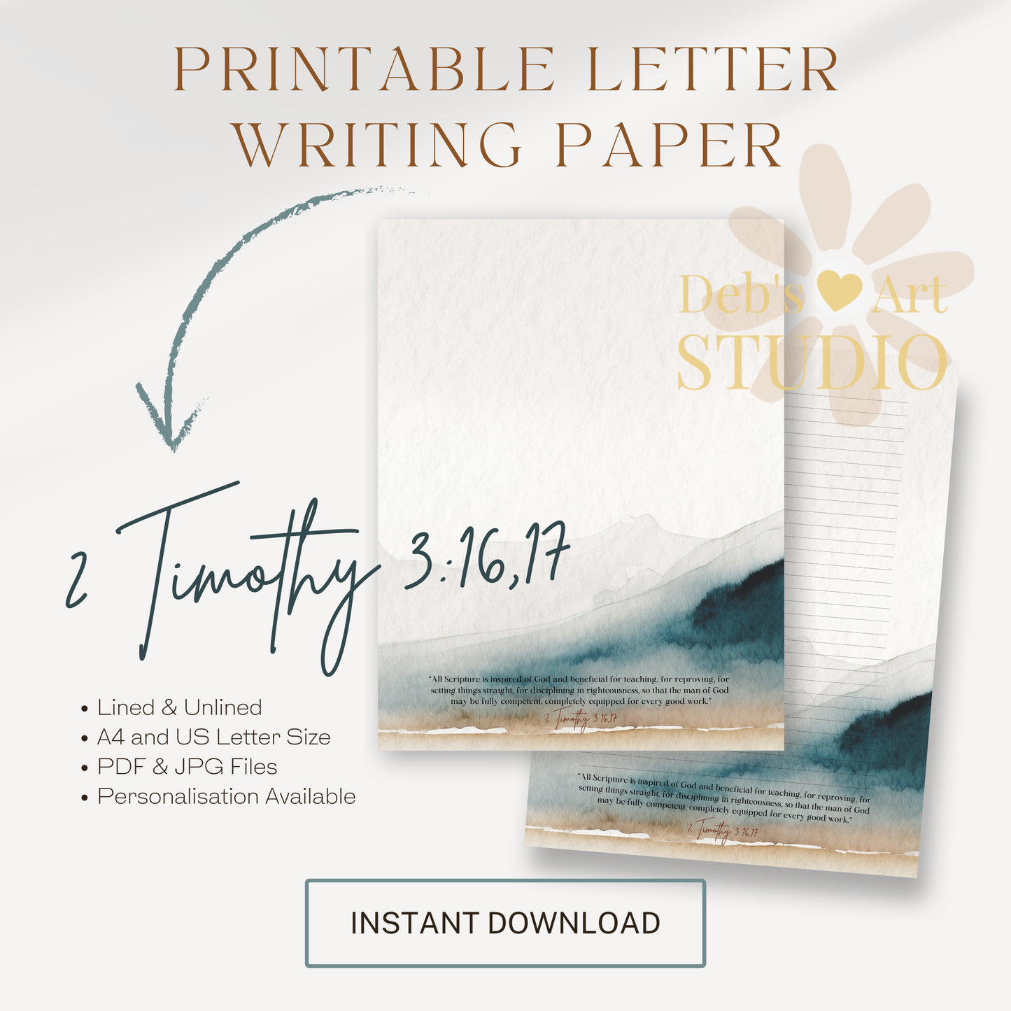 2 Timothy 3:16,17, JW Letter Writing Paper | JW Printable | Watercolour Beach